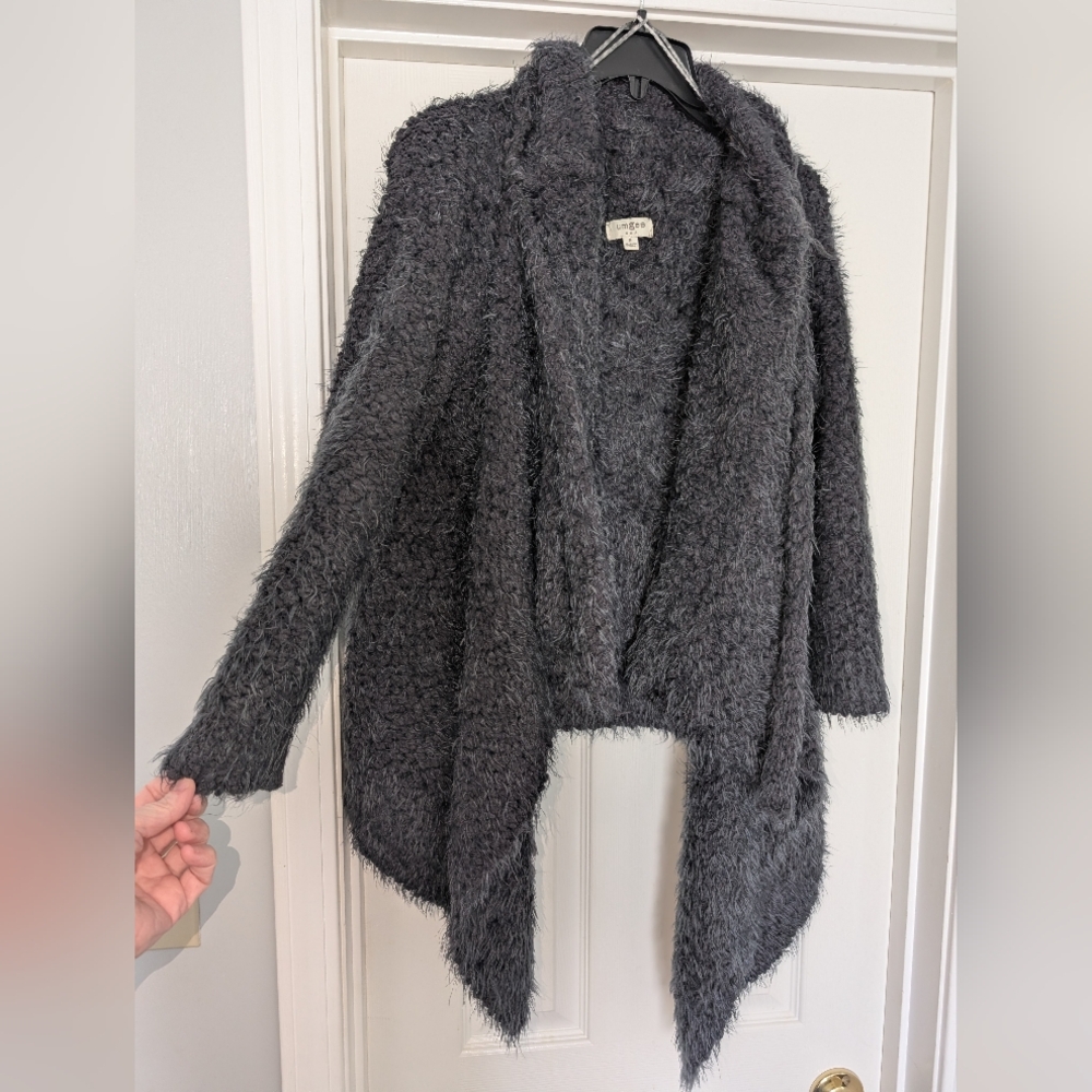 Umgee Black Cozy Open-Front Faux-Fur Cardigan